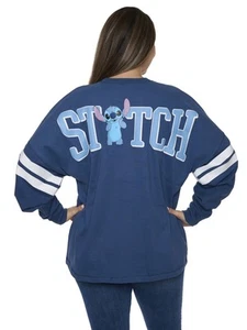 Disney Women's Stitch Long Sleeve Sweatshirt Jersey Blue Hockey Style - Picture 1 of 9
