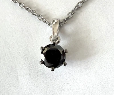 1 ctw Natural Black Diamond Pendant & 20 inch Chain / 925 Sterling Silver - Image 1 of 4