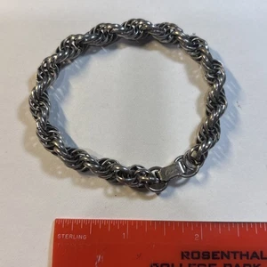 Vintage Cora Rope Chain Bracelet Silver Tone Twist Link 8” Unisex Jewelry - Picture 1 of 4