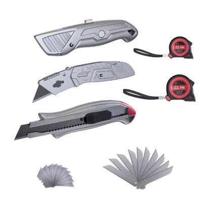 Cutter Messer Set Aluminium Klappmesser Ausziehbar Cuttermesser Mit 2 Maßbänder - Bild 1 von 4