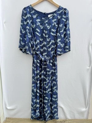 Noa Noa Belted Dress Wave Pattern Loose Split Sleeve Summer Blue Womens 36 UK 8 — 第 1/4 张图片