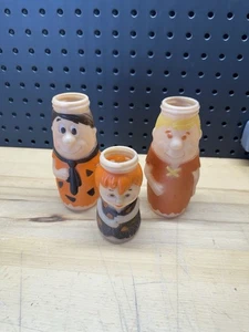 Lot Of 3 Flinstones 1977 Evenflow Bottles Fred Barney Pebbles NO LIDS - Picture 1 of 3