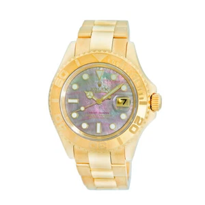 ROLEX 18K Yellow Gold 40mm Yacht-Master Black MOP Dial 16628 Warranty Box - Picture 1 of 5