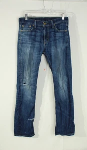 Levis 513 Slim Straight Dark Wash Jeans Mens 30x30 Distressed Cotton Mid Rise - Picture 1 of 12