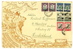 SOUTH WEST AFRICA B1-B4 PAIRS ON LARGE ILLUSTRATED 1938 COVER TO GERMANY SCARCE - Picture 1 of 4