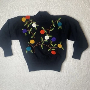 Vintage 80/90's Cristina Sweater Shoulder Pads Retro Black Embroidery Women Med - Picture 1 of 9