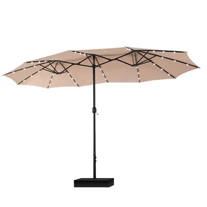 15ft Patio Large Umbrella Double Side Outdoor Market Umbrella w/ LED Solar Light - Picture 1 of 32