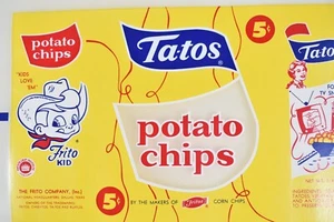 Bolsa de cera vintage de papas fritas Frito Kid Ta-tos de los años 40 pre frito poner nuevo stock antiguo - Imagen 1 de 10