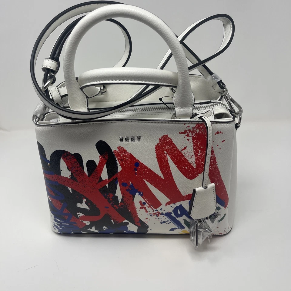 DKNY Paige MD Satchel White Hand/Shoulder Bag Graffiti Charm