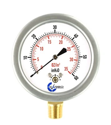 2-1/2" Capsule Gauge 0-35oz/0-60in H2O Range 1/4" NPT Low Mnt, Adjustable Zero - Image 1 of 4