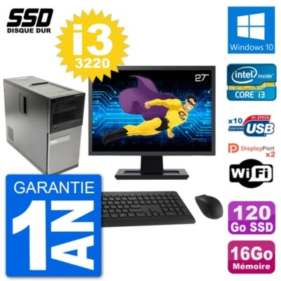 PC Tour Dell 7010 Ecran 27" Intel i3-3220 RAM 16Go SSD 120Go Windows 10 Wifi - Bild 1 von 3