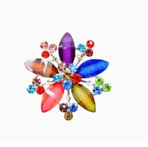 Betsey Johnson Brooch Multicolor Crystal Flower Pin Silver Tone - Picture 1 of 2