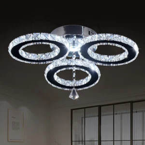 2pc Modern Crystal Ceiling Light Flush Mount Chandelier for Dining Room Foyer - Picture 1 of 12