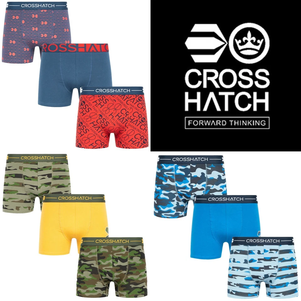 Mens Crosshatch 3 Pack Boxer Shorts Set Camo Trunks Cotton Underwear Boxers - Image 1 of 1