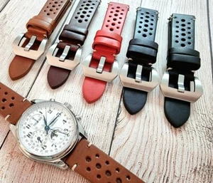 Top Grain Leather Rally Racing Watch Strap Band Thick Perforated 20 22 24 mm UK - Picture 1 of 43