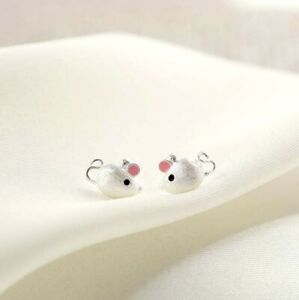 Super Fashion Tiny Mouse Pink Ears Silver SP Stud Earrings