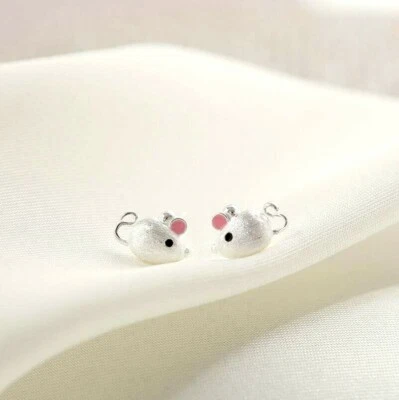 Aretes de plata con orejas rosas de ratón pequeño súper de moda SP Foto 1 de 2