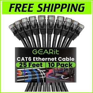 10-Pack Cat 6 Ethernet Cables - 25 Feet Each, 10Gbps Snagless RJ45 Connection - Afbeelding 1 van 11