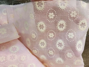 Vtg Retro Flocked Sheer Pink Floral Fabric Pinafore Style OOP HTF 4 yds 150 x 45 - Picture 1 of 6