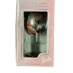NEW 1997 Holiday Barbie 4" Decoupage Ornament with Wooden Stand - Picture 1 of 4