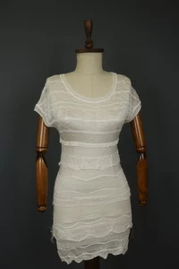 MISSONI White Rayon Stripe Ruffle Short Sleeve Round Neck Pullover Bodycon Dress - Picture 1 of 16