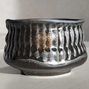 Japanische Mino Ware Teeschale Oda Nobunaga Gold Clan Wappen Keramik Made in Japan - Bild 1 von 11