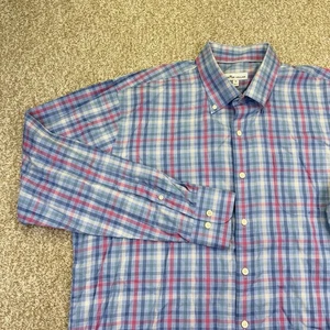 Peter Millar Button Down Shirt Mens Size XL Blue Pink Check Long Sleeve Pocket  - Picture 1 of 14