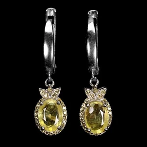 925 Sterling Silver Earrings Oval Yellow Sapphire 8x6mm Sapphire Gemstone - Picture 1 of 14