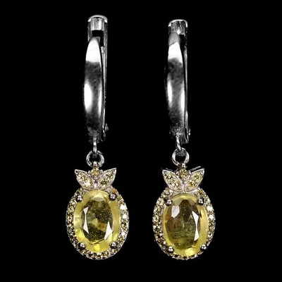 925 Orecchini Argento Sterling Ovale Giallo Zaffiro 8x6mm Zaffiro Gemma - Immagine 1 di 4