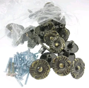 31pc French Provincial "Antique Brass" Metal Flower Cabinet Pulls Drawer Knobs - Picture 1 of 2
