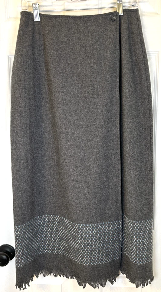 Falda midi ORVIS vintage de mezcla de lana envolvente sintética talla 10 gris en capas frontal larga Foto 1 de 4