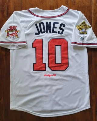 1995 CAMISETA MASCULINA CHIPPER JONES ATLANTA BRAVES RETRÔ BRANCA série mundial P M G GG - Imagem 1 de 4
