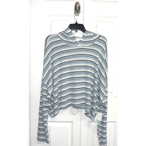 Abound Women's Long Sleeve Lightweight Oversized Crop Knit Hoodie Blue Stripe XL - Picture 1 of 3