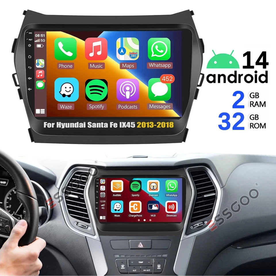 CARPLAY CAR RADIO GPS STEREO NAVI FM FOR HYUNDAI SANTA FE SPORT IX45 2013-2018 - Image 1 of 4