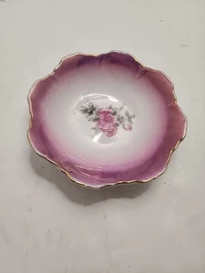 Vintage Glanzgeschirr Schmuckschale, Blumenmitte, gewellter Rand - Bild 1 von 8