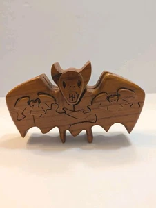 Hand Carved Wooden 3D Bat Shaped Puzzle 4.5"Hx 7" - Picture 1 of 10