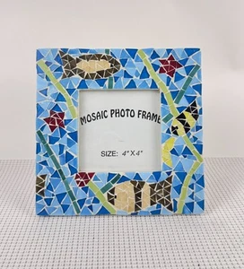 Mosaic Tile Glass Picture Frame 4x4 Sea Coastal Fish Flower 8x8” Turquoise Green - Picture 1 of 10