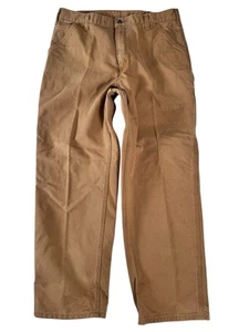 Carhartt Brown 5-Pocket Relaxed Fit Rugged Canvas Jeans Men's Size 38 X 32 - Picture 1 of 24