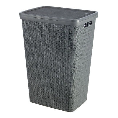 Wäschekorb Curver 58L Wäschebehälter Jute Wäschesammler aus Kunststoff Grau - Bild 1 von 4