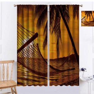 2 Panels Jekeno Beach Curtains Drapes 52” x 84” Hammock Sunset Orange - Picture 1 of 3