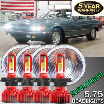 For Mercedes-Benz 380SL 450SL 560SL 4PCS 5.75" Round LED Headlights Hi-Lo Beam Foto 1 de 4