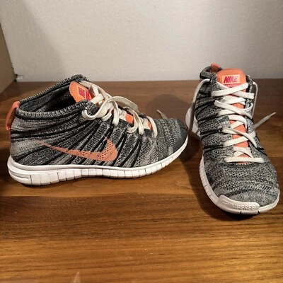 NIKE Free Flyknit Chukka Sneakers Mens 8 Womens 9.5 Black Gray Coral - Image 1 of 4