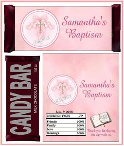 BAPTISM CHRISTENING PARTY FAVORS CHOCOLATE BAR CANDY BAR WRAPPERS PINK