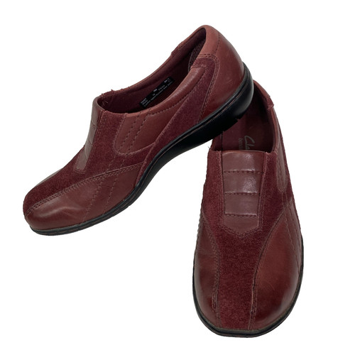 Scarpe mocassino donna Clarks pieghevoli Bingo Q slip on pelle vino rosso taglia 7M