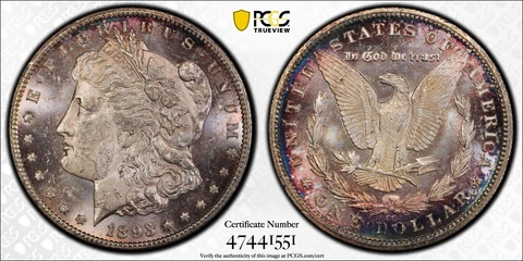 1893-CC Morgan Silver Dollar $1 PCGS MINT STATE 62 MS 62 RARE HIGH GRADE Cover