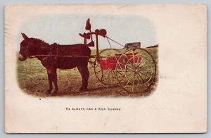 Esel Wagen Humor Arsch UDB Maultier Burro 1906 Comic Kick kommt Postkarte - Bild 1 von 3