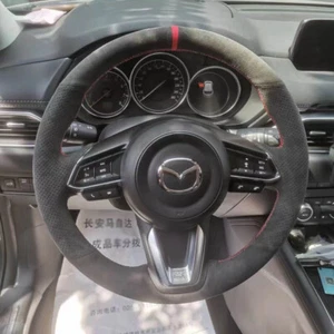 Black Suede Leather Steering Wheel Hand Sewing Wrap Cover For Mazda CX-5 2017-19 - Picture 1 of 8
