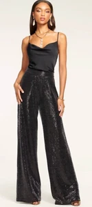 Pantalones Ramy Brook Christine Negros Lentejuelas Pierna Ancha Acampanados Fiesta Noche Brillo 2 - Imagen 1 de 3
