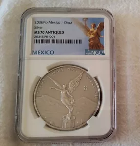 2018 MEXICO 1OZ ONZA SILVER LIBERTAD NGC MS70 ANTIQUED ANTIQUE - Picture 1 of 2