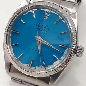 Rare Rolex Air King Precision 34 mm Blue Turquoise Dial Watch 1005 Circa 1965 - Picture 1 of 11